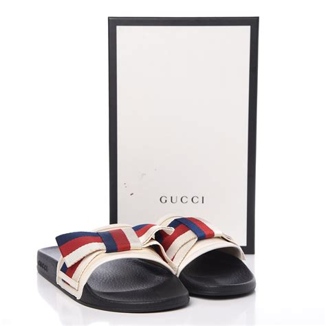 gucci satin slide with web bow|Gucci Satin Web Sylvie Bow Slides Ivory Multi (Women's).